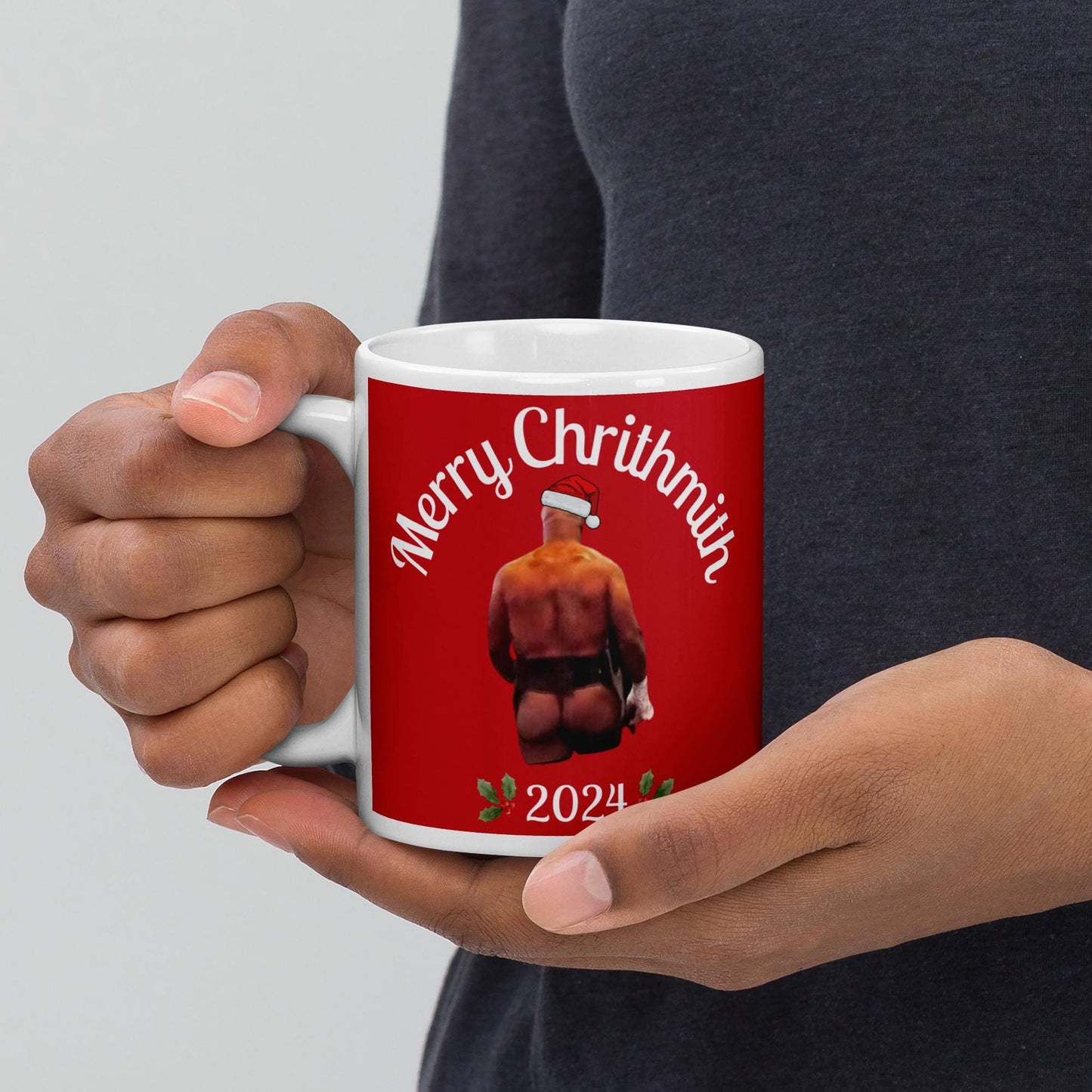 Funny Tyson Booty Christmas White glossy mug