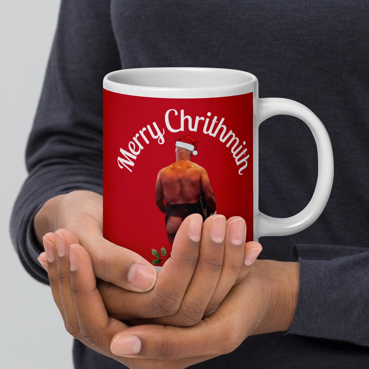 Funny Tyson Booty Christmas White glossy mug