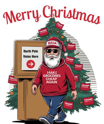 Funny Christmas Santa Sweatshirt, North Pole Votes Holiday Hoodie, Make Groceries Cheap Again, Trump Election Xmas Shirt