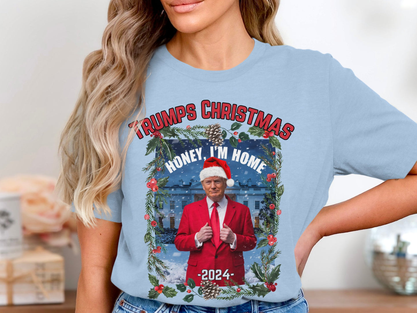 Trump Christmas 2024 Sweatshirt, Honey I'm Home Santa, Festive Holiday Pullover, Funny Winter Graphic