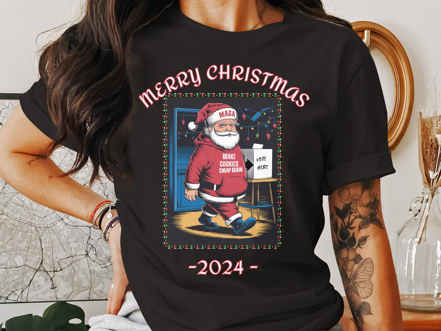 Make Cookies Cheap Again Santa Hoodie, Funny Christmas Sweatshirt, MAGA Santa Claus Shirt, Merry Christmas 2024 Pullover, Unique Holiday