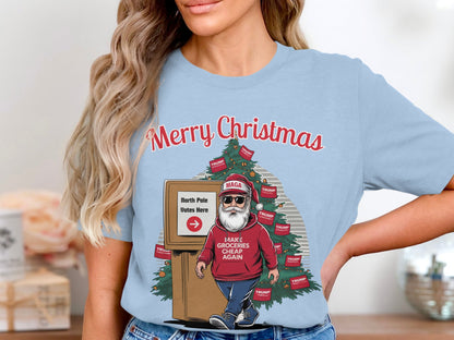 Funny Christmas Santa Sweatshirt, North Pole Votes Holiday Hoodie, Make Groceries Cheap Again, Trump Election Xmas Shirt