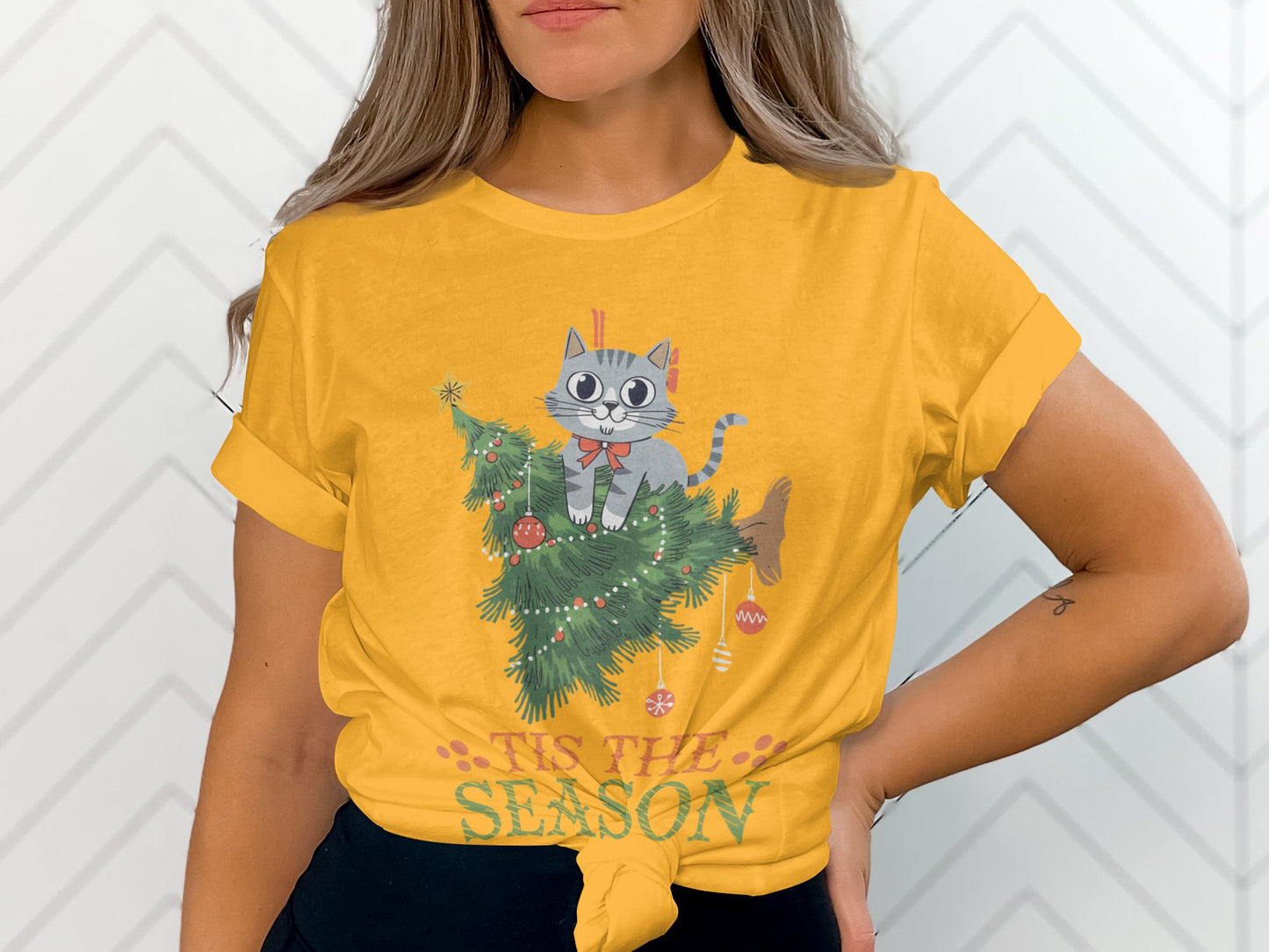 Cute Cat Christmas Sweatshirt, Tis The Season Holiday Sweater, Cozy Cat Tree, Perfect Gift Idea