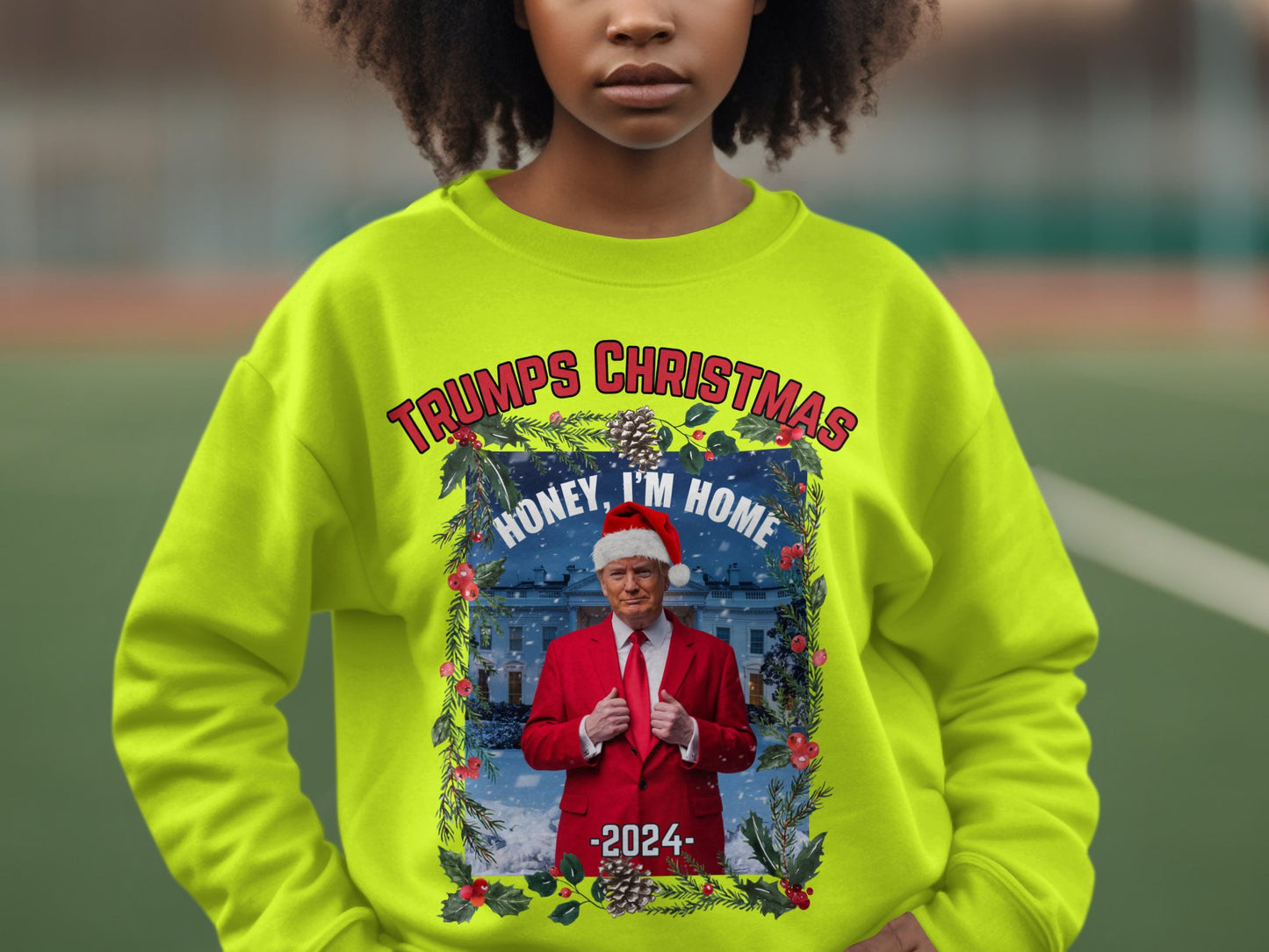 Trump Christmas 2024 Sweatshirt, Honey I'm Home Santa, Festive Holiday Pullover, Funny Winter Graphic