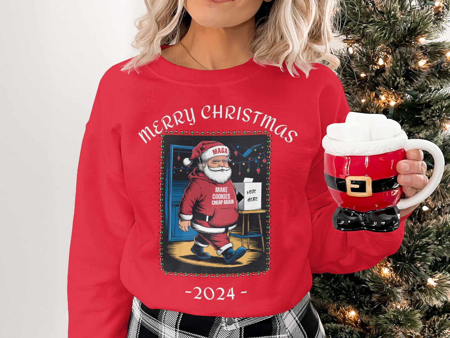 Make Cookies Cheap Again Santa Hoodie, Funny Christmas Sweatshirt, MAGA Santa Claus Shirt, Merry Christmas 2024 Pullover, Unique Holiday