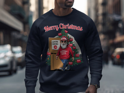 Funny Christmas Santa Sweatshirt, North Pole Votes Holiday Hoodie, Make Groceries Cheap Again, Trump Election Xmas Shirt