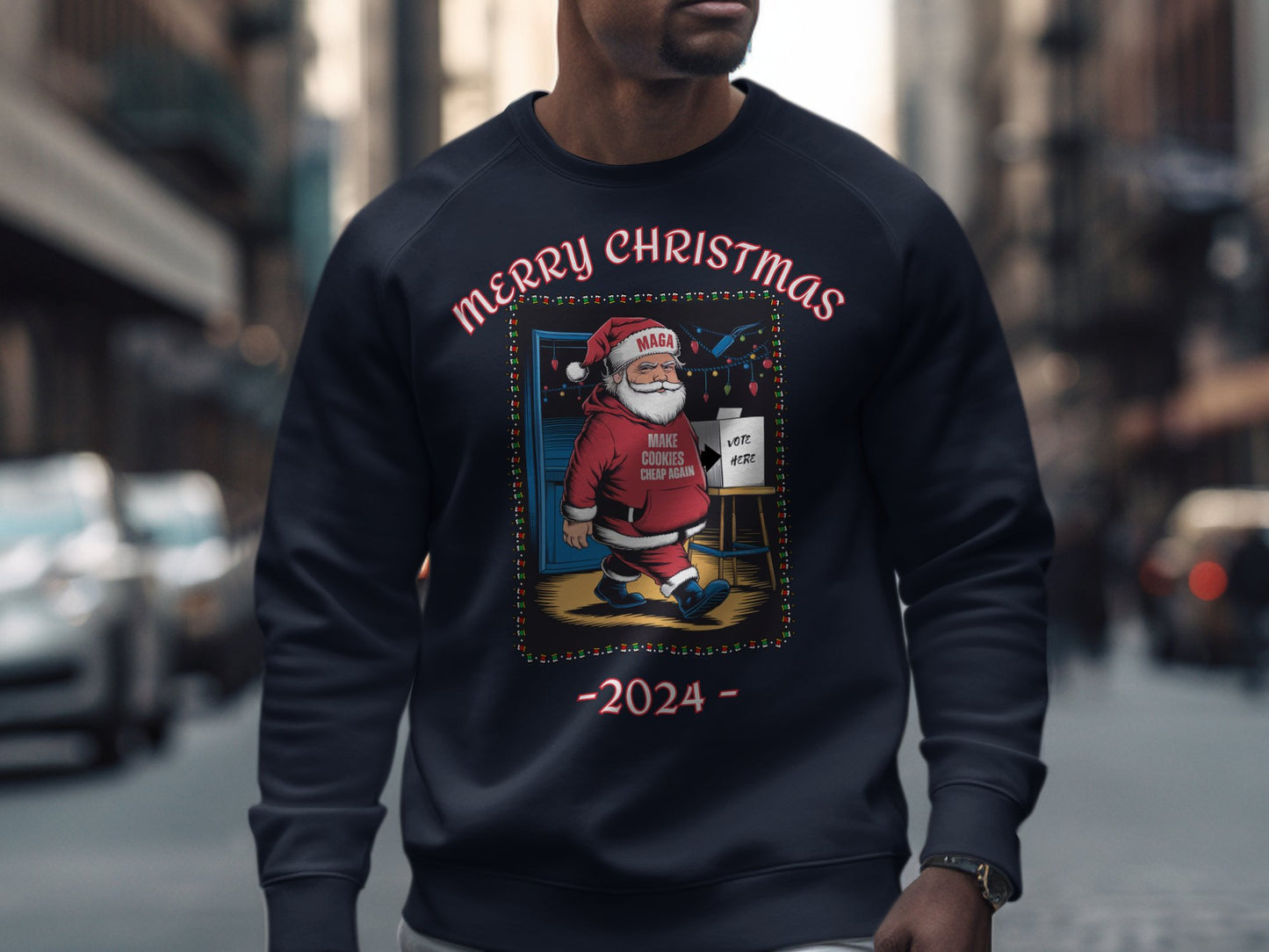 Make Cookies Cheap Again Santa Hoodie, Funny Christmas Sweatshirt, MAGA Santa Claus Shirt, Merry Christmas 2024 Pullover, Unique Holiday