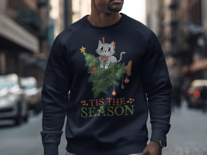 Cute Cat Christmas Sweatshirt, Tis The Season Holiday Sweater, Cozy Cat Tree, Perfect Gift Idea