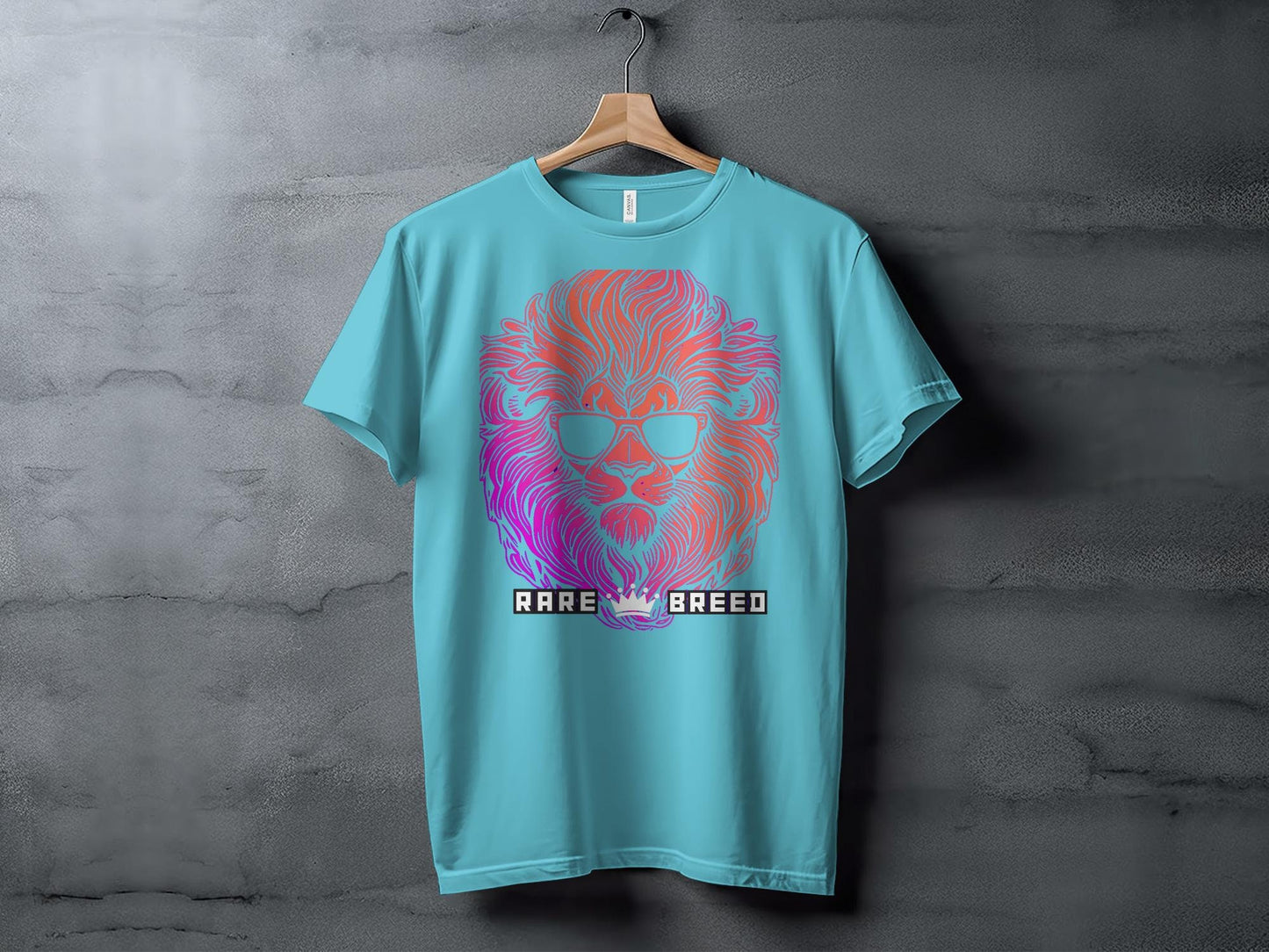 Neon Lion Graphic Tee, Rare Breed Slogan, Vibrant Animal Illustration, Unisex Fashion T-Shirt, Casual Streetwear, Cool Lion with Sunglasses