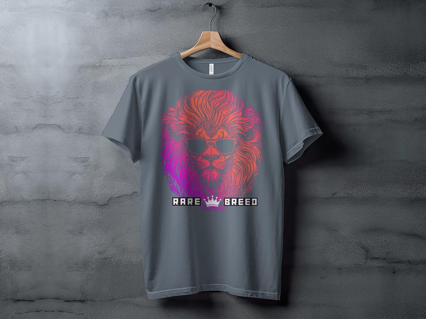 Neon Lion Graphic Tee, Rare Breed Slogan, Vibrant Animal Illustration, Unisex Fashion T-Shirt, Casual Streetwear, Cool Lion with Sunglasses