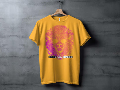 Neon Lion Graphic Tee, Rare Breed Slogan, Vibrant Animal Illustration, Unisex Fashion T-Shirt, Casual Streetwear, Cool Lion with Sunglasses