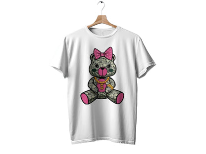 Cute Money Bear Graphic, Pink Bow Dollar Bear Design, Unique Graphic T-Shirt, Cute Bear Print Tees, Trendy Graphic Tee Gifts