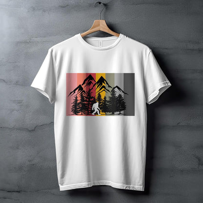 Bigfoot Retro Forest T-Shirt, Vintage Sasquatch Graphic Tee, Retro Mountains and Trees Design, Big Foot Lover Gift, Mythical Creature Shirt