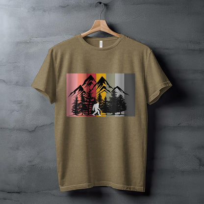 Bigfoot Retro Forest T-Shirt, Vintage Sasquatch Graphic Tee, Retro Mountains and Trees Design, Big Foot Lover Gift, Mythical Creature Shirt