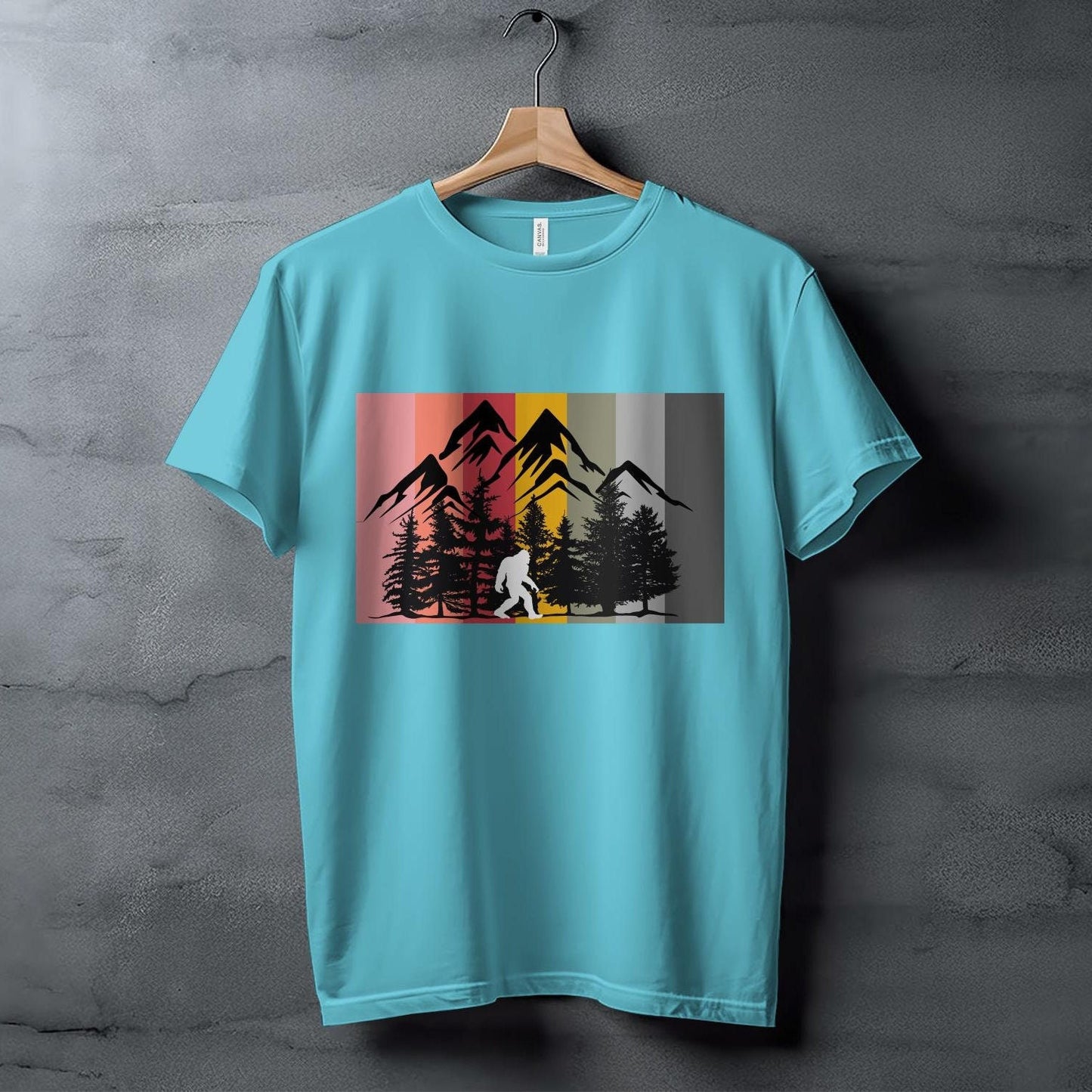 Bigfoot Retro Forest T-Shirt, Vintage Sasquatch Graphic Tee, Retro Mountains and Trees Design, Big Foot Lover Gift, Mythical Creature Shirt