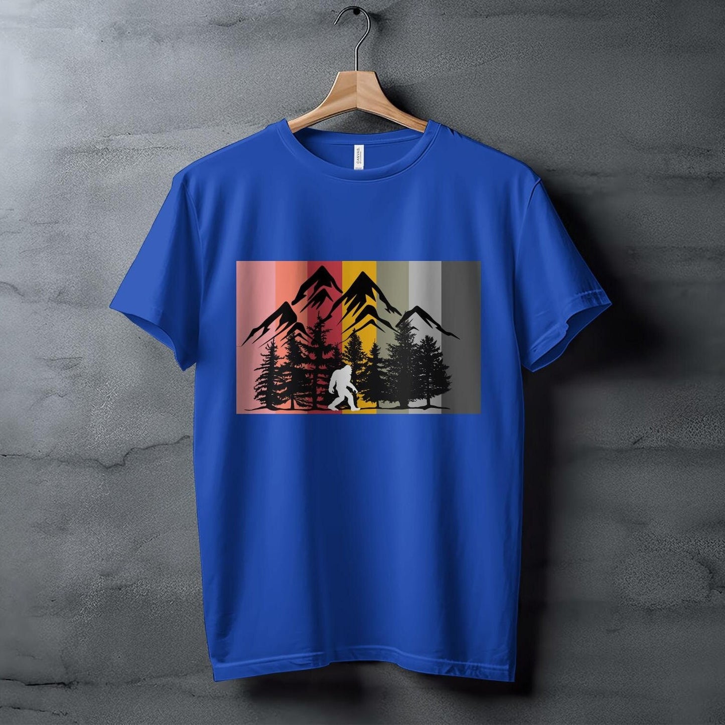 Bigfoot Retro Forest T-Shirt, Vintage Sasquatch Graphic Tee, Retro Mountains and Trees Design, Big Foot Lover Gift, Mythical Creature Shirt