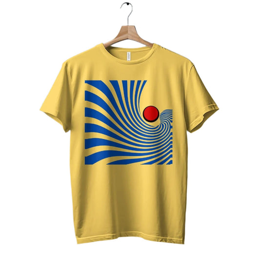 Retro Wave T-Shirt, Abstract Blue Lines with Red Circle Design Tee, Unique Geometric Graphic Top, Modern Art Inspired Shirt