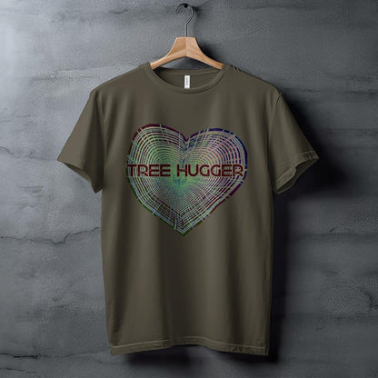 Trendy Tree Hugger T-Shirt, Eco-Friendly Gift, Nature Lover Apparel, Tree Rings Heart Design, Graphic Tee, Environmental Message