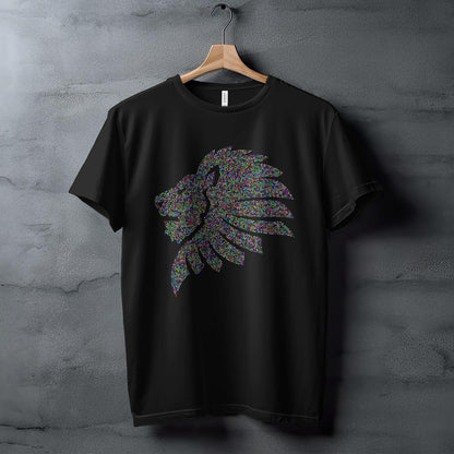 Colorful Dotted Lion Head T-Shirt, Unique Animal Art Design Tee, Trendy Graphic Tee, Vibrant Lion Shirt, Cool Gift Idea, Casual Wear