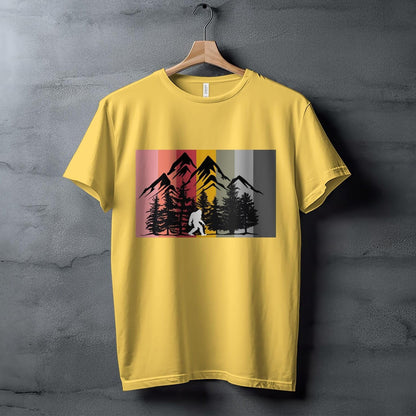 Bigfoot Retro Forest T-Shirt, Vintage Sasquatch Graphic Tee, Retro Mountains and Trees Design, Big Foot Lover Gift, Mythical Creature Shirt