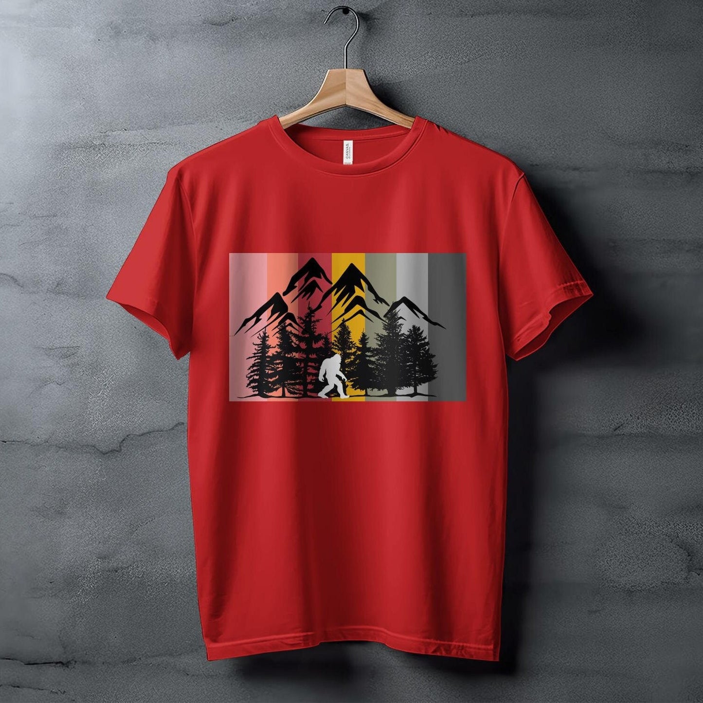 Bigfoot Retro Forest T-Shirt, Vintage Sasquatch Graphic Tee, Retro Mountains and Trees Design, Big Foot Lover Gift, Mythical Creature Shirt