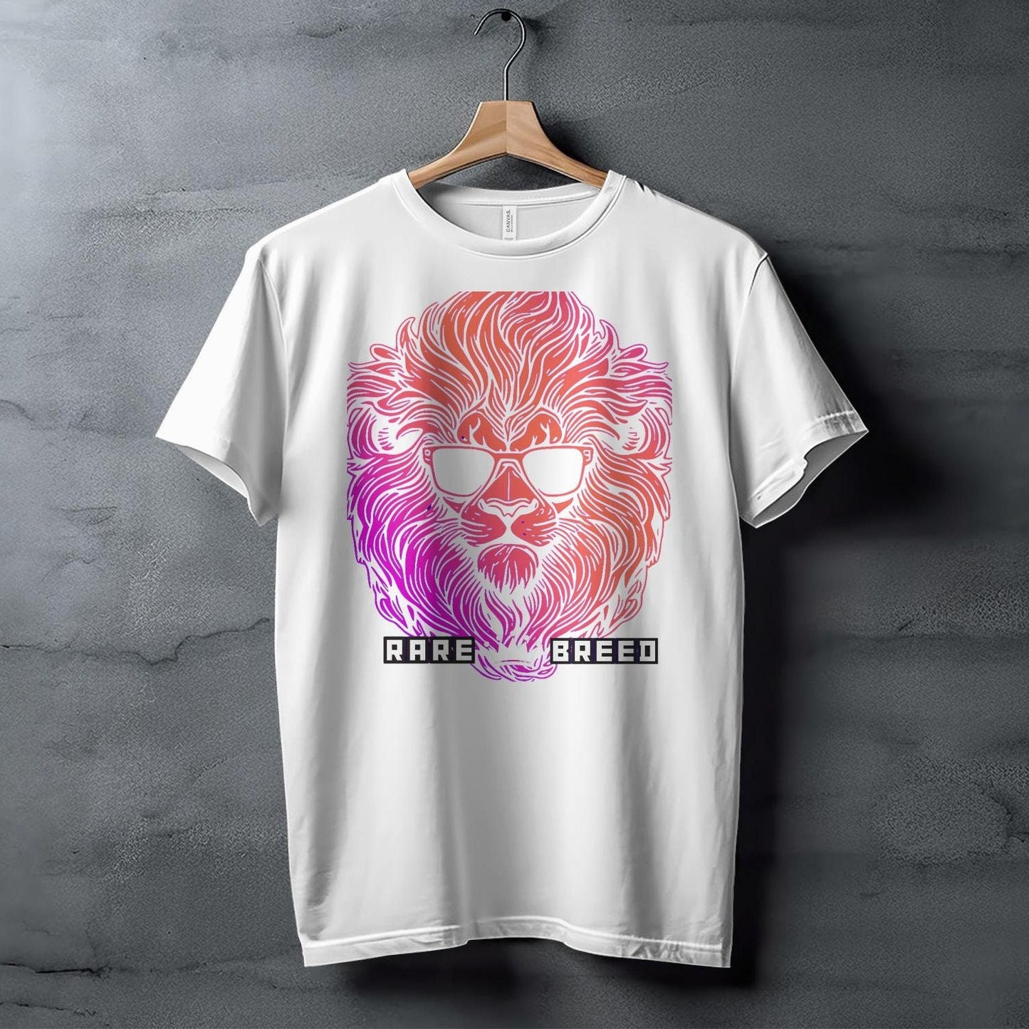 Neon Lion Graphic Tee, Rare Breed Slogan, Vibrant Animal Illustration, Unisex Fashion T-Shirt, Casual Streetwear, Cool Lion with Sunglasses