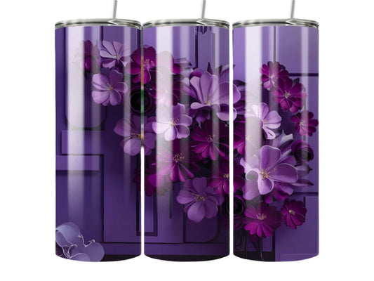 Purple Floral Design Tumbler, Elegant Flower Print Tumbler, Floral Tumbler for Drinks, Unique Insulated Gift Tumbler, Artistic Tumbler