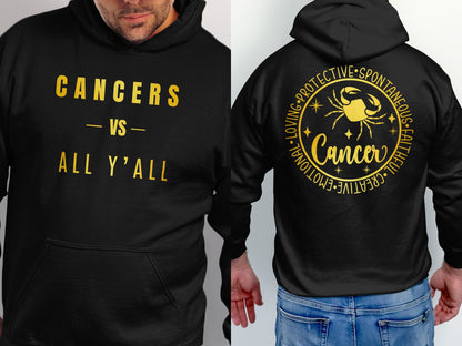 Cancers Vs All Y'all Motivational T-Shirt or Hoodie, Horoscope. Zodiac, Star Sign, Unique  Birthday Gift, Gift for him, Gift for her