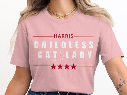 Harris Childless Cat Lady 2024 Graphic T-Shirt, Funny Political T-Shirt, Cat Lover, 2024 Election Tee, Cat Lady Gift, Vote, Gift for her