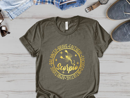 Scorpio Horoscope Zodiac Sign T-Shirt, Astro Fashion Tee, Astrology Gift for Scorpio, Zodiac Themed Apparel, Scorpio Shirt. Birthday Gift