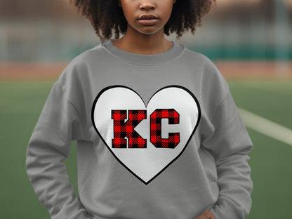 KC plaid heart design tee, Red black buffalo plaid KC heart shirt, Perfect KC fans gift, Cozy t-shirt, Unique fan apparel