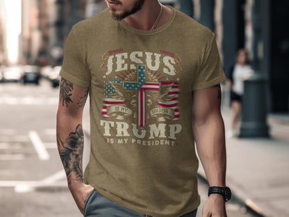 Jesus Is My Savior Trump Is My President Patriotic T-Shirt Religious Christian Graphic Tee