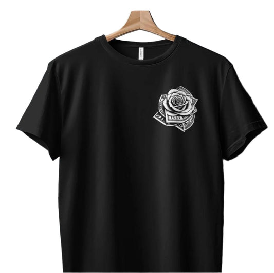 Money Rose Graphic Tee, Artistic Dollar Bill Rose T-Shirt, Unique Money Flower Design Shirt, Eye-Catching Floral Money Art Tee