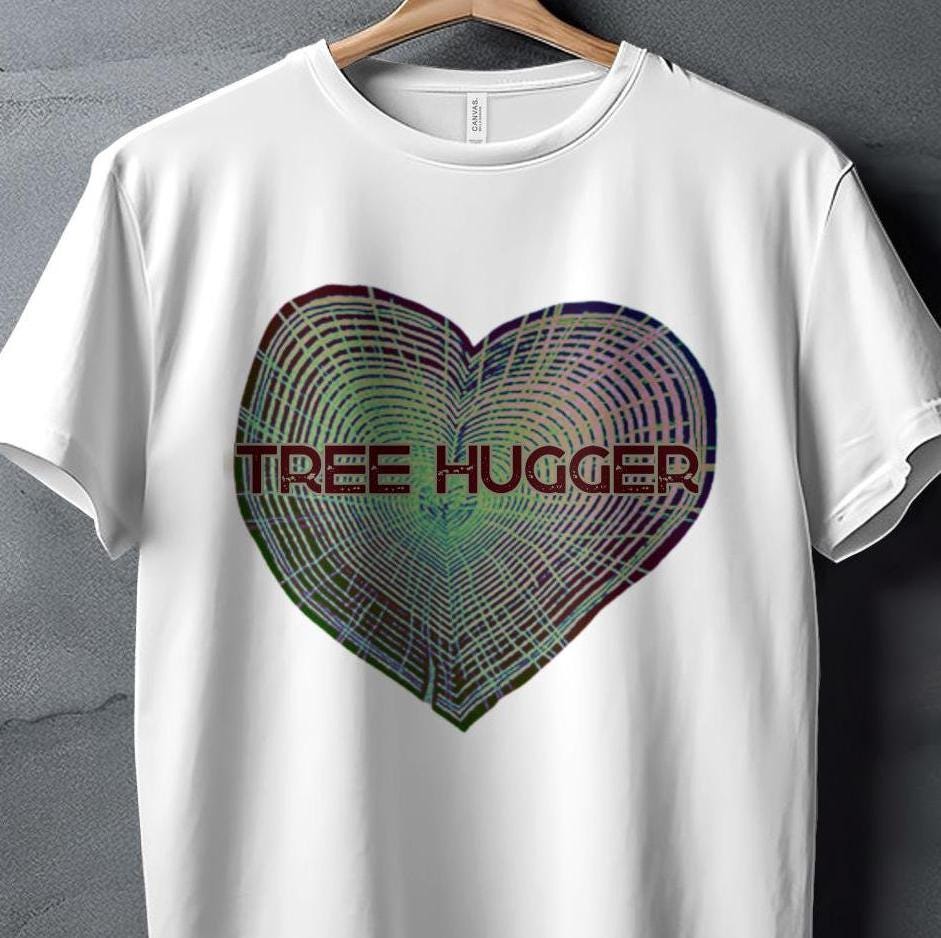 Trendy Tree Hugger T-Shirt, Eco-Friendly Gift, Nature Lover Apparel, Tree Rings Heart Design, Graphic Tee, Environmental Message