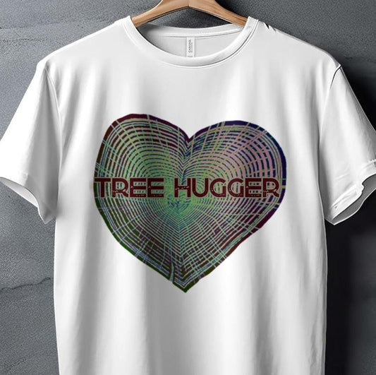 Trendy Tree Hugger T-Shirt, Eco-Friendly Gift, Nature Lover Apparel, Tree Rings Heart Design, Graphic Tee, Environmental Message
