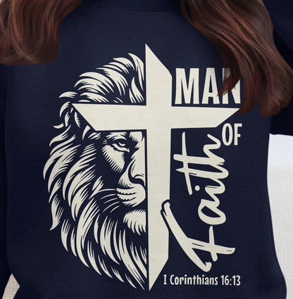 Christian T-Shirt Man of Faith I Corinthians 16:13 Religious Lion Graphic Tee Inspirational Christian Apparel