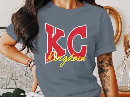 KC Kingdom T-Shirt, Bold Red Lettering, Perfect Fan Apparel, Unique KC Kingdom Design, Casual Wear, Comfortable Tee