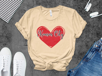 Kansas City Heart T-Shirt, Kansas City Lover Gift, Red Heart Graphic Tee, Kansas City Pride Shirt, Valentines Day Shirt