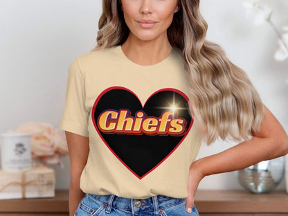 Chiefs Heart Design T-Shirt, Bold Chiefs Fan Tee, Perfect for Sports Enthusiasts, Unique Graphic Tee, Game Day Apparel