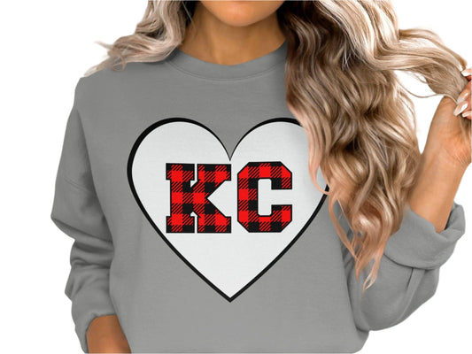KC plaid heart design tee, Red black buffalo plaid KC heart shirt, Perfect KC fans gift, Cozy t-shirt, Unique fan apparel