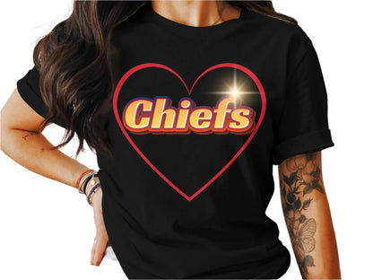 Chiefs Heart Design T-Shirt, Bold Chiefs Fan Tee, Perfect for Sports Enthusiasts, Unique Graphic Tee, Game Day Apparel