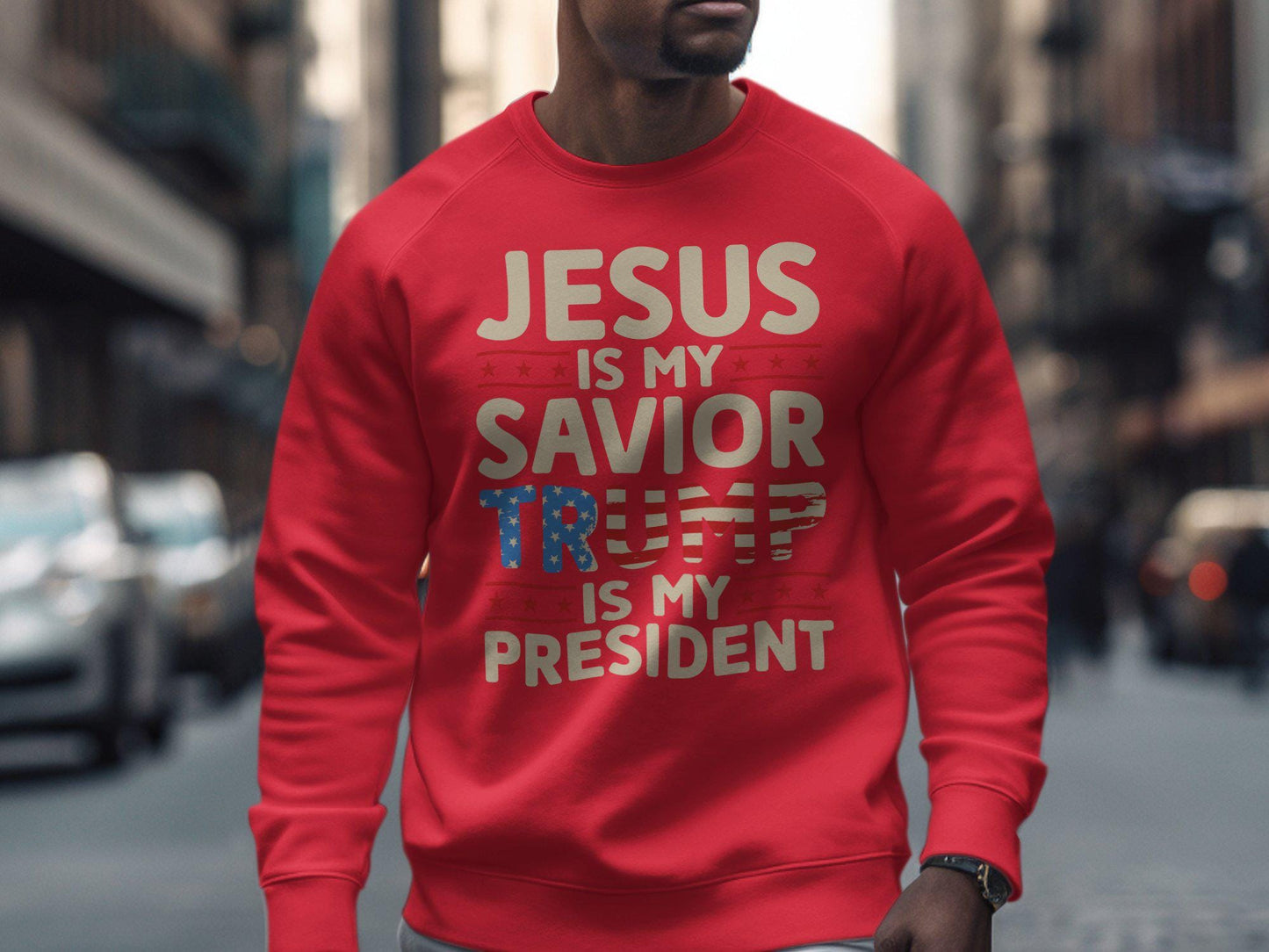 Jesus Is My Savior Trump Is My President T-Shirt, Patriotic Christian Faith Shirt, Bold Statement Graphic Tee, USA Flag Print Top