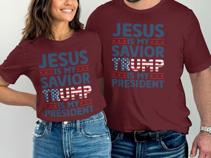 Jesus Is My Savior Trump Is My President Patriotic Christian Shirt, Faith and Politics Tee, Graphic T-Shirt for Believers