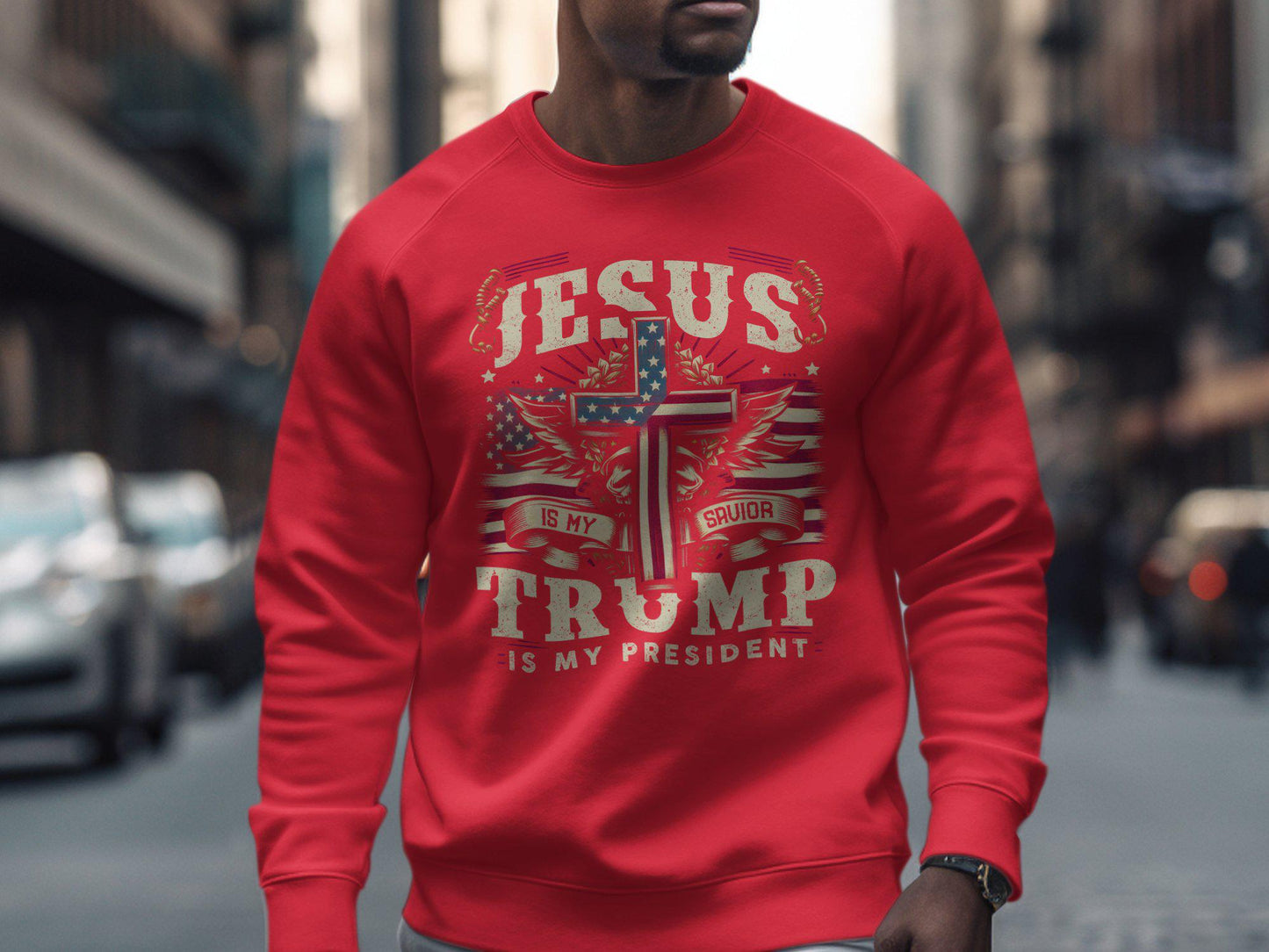 Jesus Is My Savior Trump Is My President Patriotic T-Shirt Religious Christian Graphic Tee