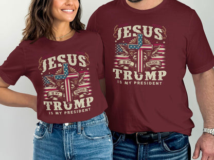 Jesus Is My Savior Trump Is My President Patriotic T-Shirt Religious Christian Graphic Tee