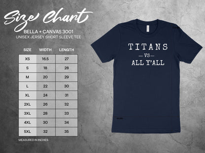 Titans vs All Y'all T-Shirt, Fun Graphic Tee, Sports Fan Gift, Game Day Apparel, Trendy Casual Top, Bold Statement Shirt