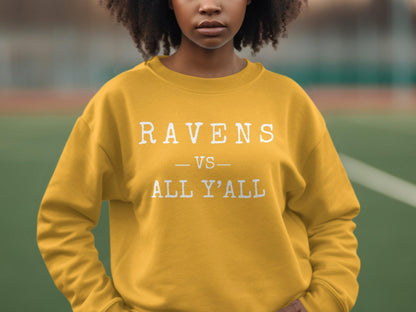 Ravens vs All Y'all T-Shirt, Unique Graphic Tee, Fun Statement Shirt, Casual Unisex Top, Bold Design, Comfortable Everyday Wear