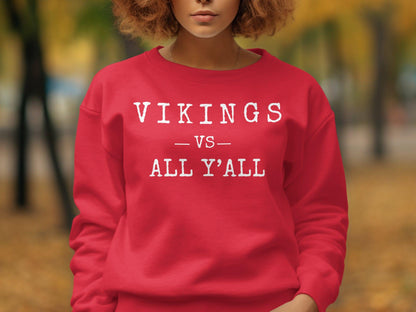 Vikings vs All Y'all Graphic Tee, Funny Statement Shirt, Bold Lettering T-Shirt, Unique Humor Tee, Casual Wear, Unisex Top