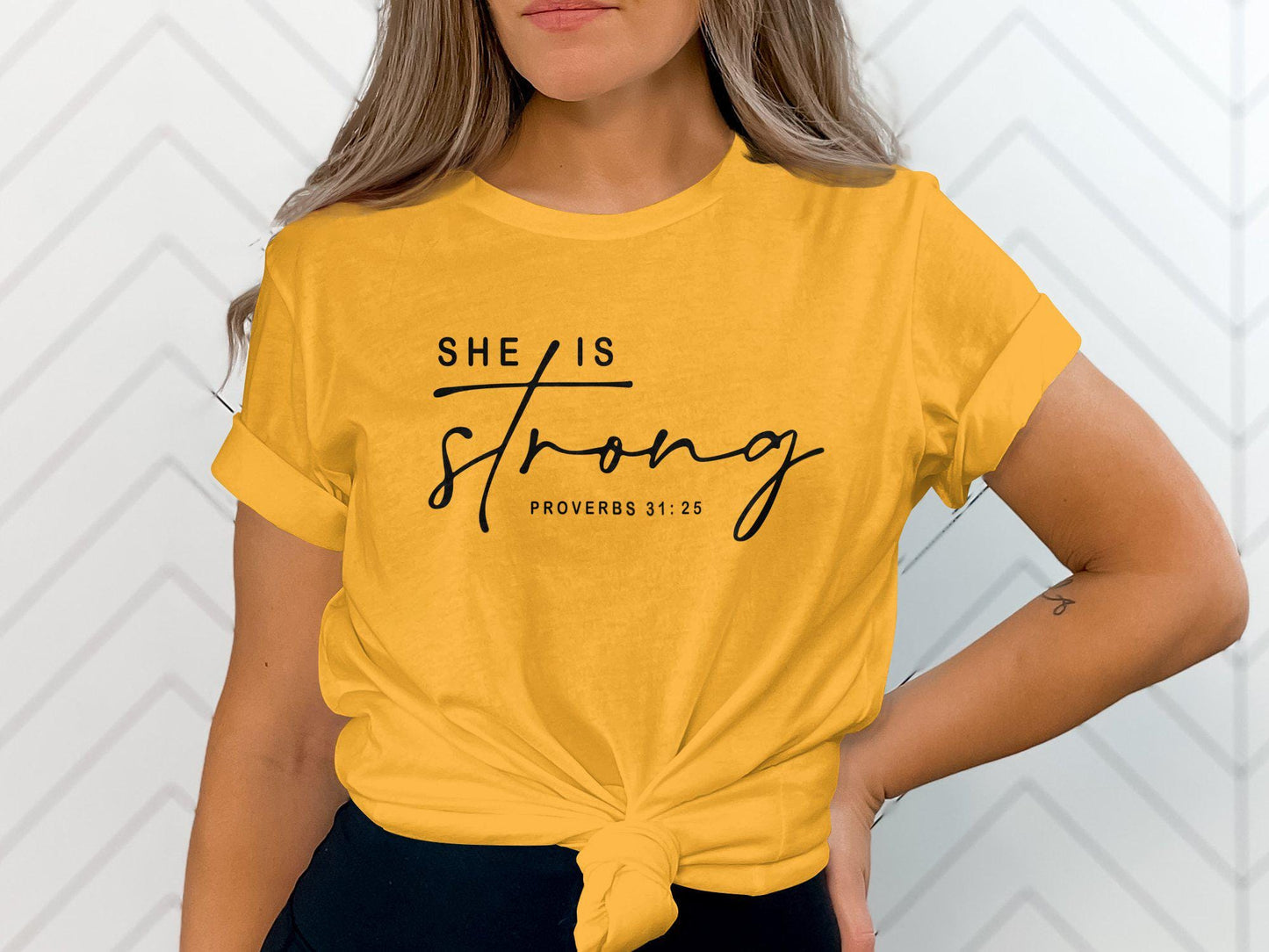 Inspirational She Is Strong T-Shirt, Proverbs 31 25 Quote Tee, Motivational Bible Verse Shirt, Faith Based Graphic Tee, Christian Gift