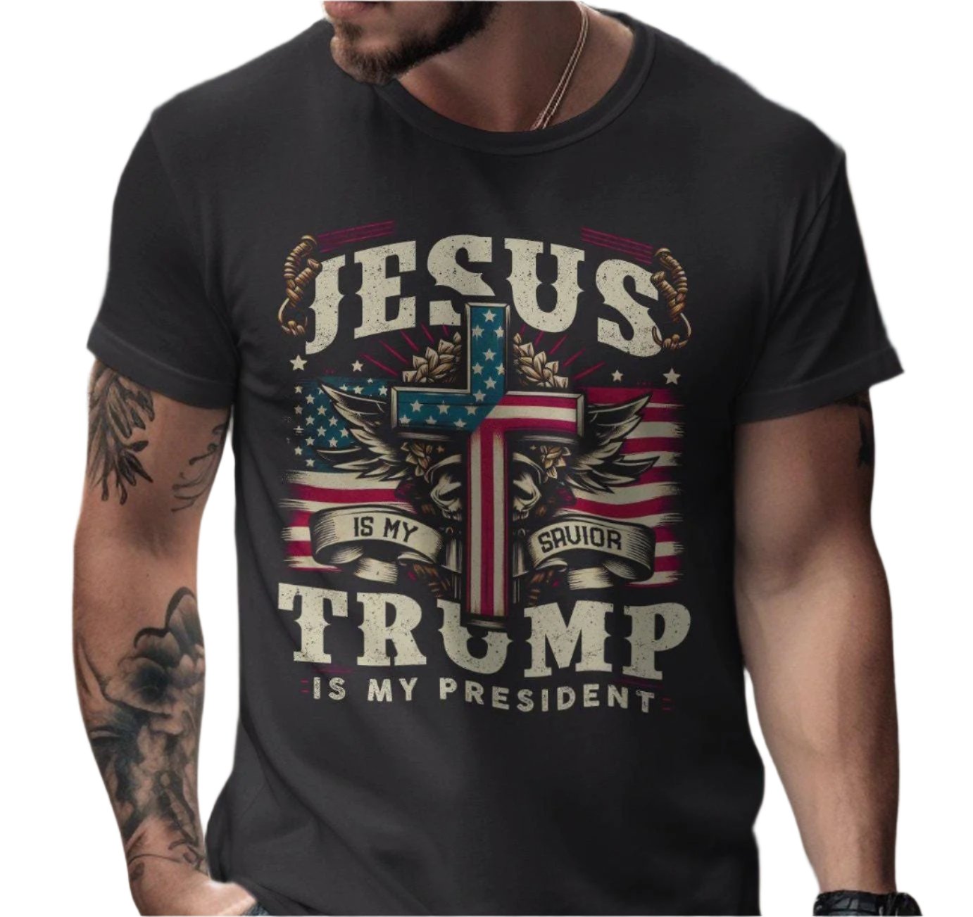 Jesus Is My Savior Trump Is My President Patriotic T-Shirt Religious Christian Graphic Tee